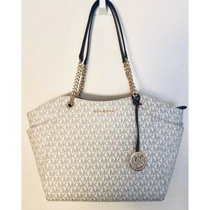 Michael Kors Jet Set Chain MK Signature Vanilla Large Shoulder Tote Bag Purse